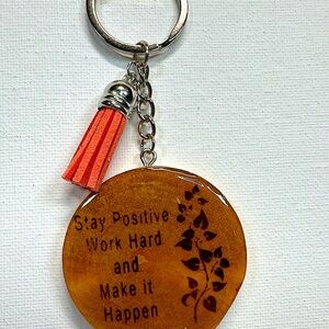 Inspirational Brown Keychain with Red Tassel